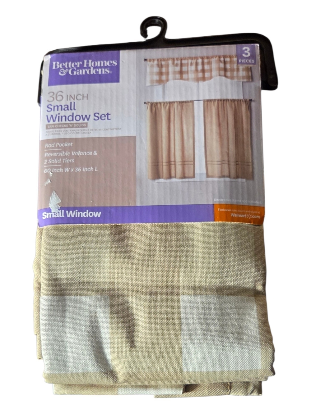 Better Homes And Gardens Tan and Cream Small Window Curtain Set - 3 Piece